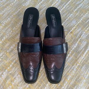 Brighton Two-Tone Brown and Black Thames Style sz 9.5 Loafer Mule
